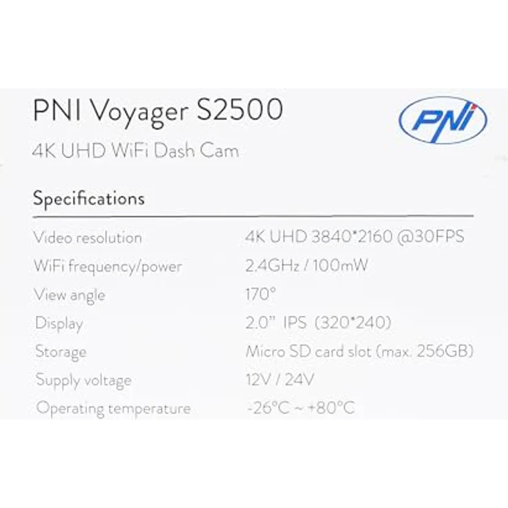 PNI Voyager S2500, 4K Dashcam mit 2,0 Zoll LCD, Wi-Fi, G-Sensor und Parkmodus, Schwarz – Bild 8