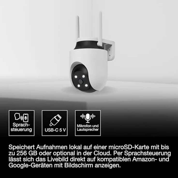 OSRAM SMART+ WIFI OUTD CAMERA 360, Überwachungskamera mit Schwenk- und Neigefunktion, intelligenter Bewegungserkennung, weiß – Bild 3