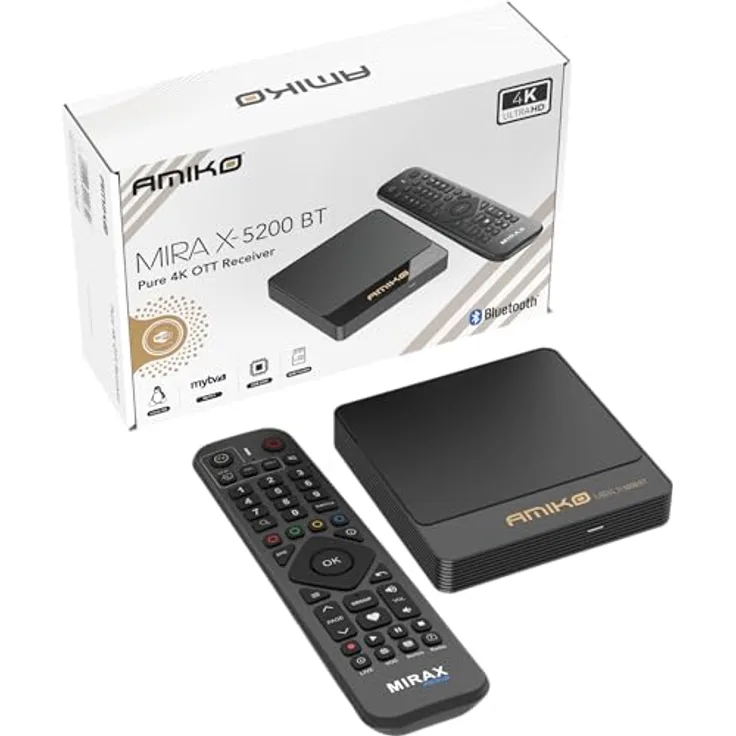 M@TEC Amiko Mira X-5200 BT, 4K Pure OTT Receiver mit Bluetooth Fernbedienung, 2GB DDR3, 8GB Flash, Dual Band WiFi
