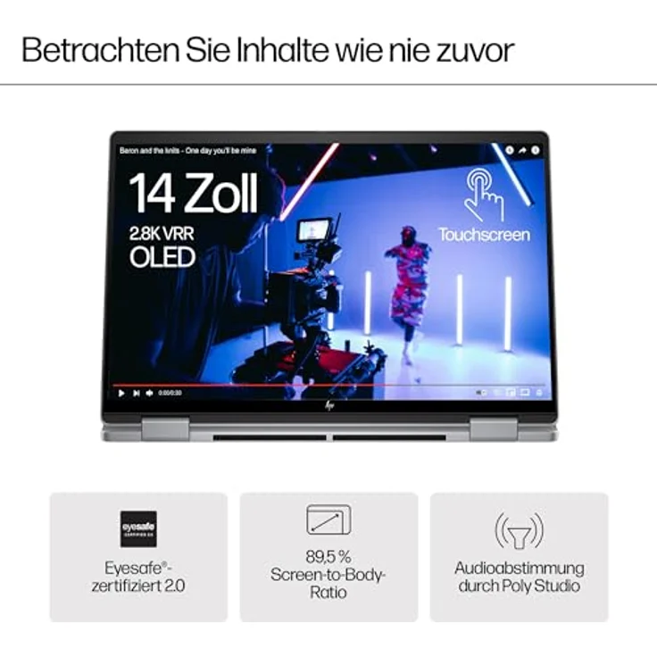 HP Envy x360 2-in-1 Laptop, 14 Zoll 2.8K OLED Touch Display, Intel Core Ultra 7 155U, 16GB LPDDR5-SDRAM, 1 TB SSD, QWERTZ Tastatur, Windows 11 Home, Silber – Bild 5