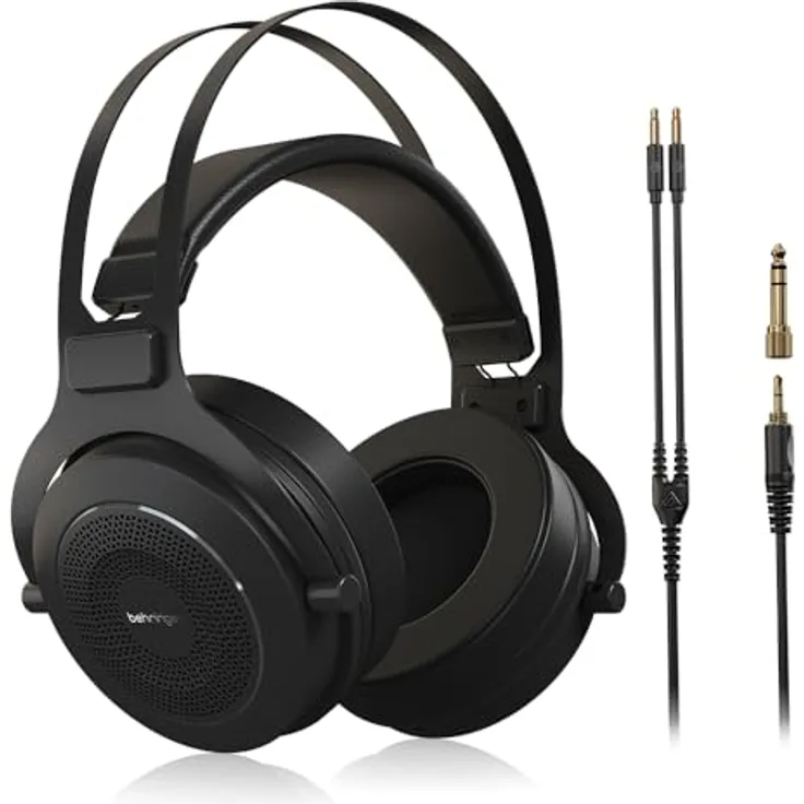 Behringer Omega Retro-Stil Kopfhörer mit offener Rückseite, ohrumschließend, 53-mm-Treiber, abnehmbares Audiokabel, inkl. Adapter und Hülle