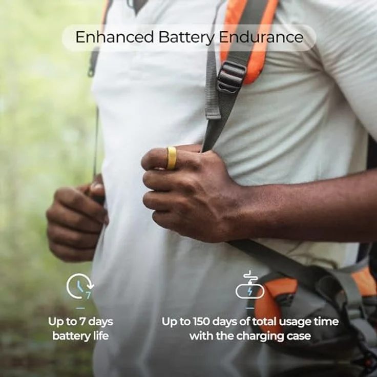 RingConn Smart Ring ohne App-Abonnement, Größe zuerst mit Größen-Set, 7 Tage Akkulaufzeit, Aktivitäts- und Schlaf-Tracker/Stress-/Herzfrequenz-Monitor, kompatibel mit iOS und Android (Gold, Größe 12) – Bild 3