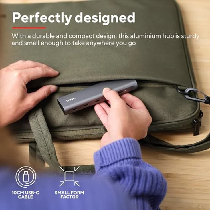 Trust Halyx 5 Port USB-C Hub, 4X USB-C und 100W USB-C PD Stromanschluss, USB Verteiler, USB Mehrfachstecker, 5Gbps USB C Adapter Datenhub für MacBook Pro/Air, Laptop, Notebook, PC - Silber – Bild 4