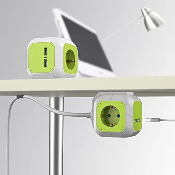 Green Blue GB118G MagicCube 4-fach Steckdosenwürfel mit 2 USB-Anschlüssen Ladegerät Mehrfachsteckdose mit Kinderschutz 1,4m (1) – Bild 2