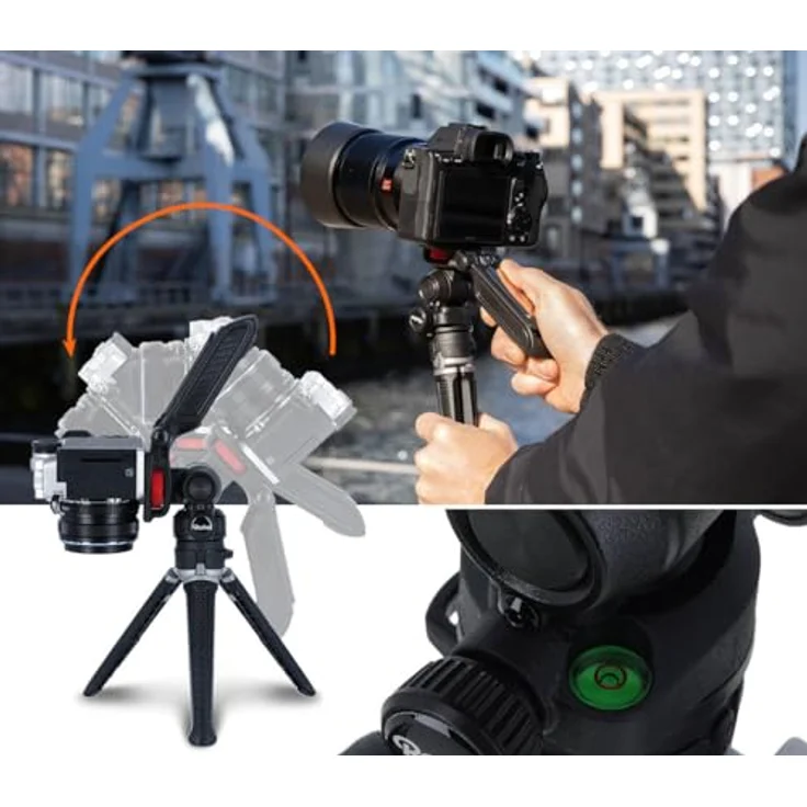 Rollei Creator Grip Ministativ, Dreibeinstativ für Kompaktkameras und Smartphones, 360° drehbarer Kopf, rutschfester Halt, leicht und kompakt – Bild 3