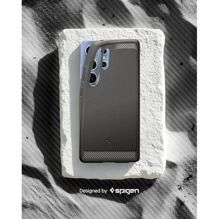 Spigen Rugged Armor MagFit Hülle für Samsung Galaxy S25 Ultra, Kompatibel mit MagSafe -Marble Gray, Einfarbiges TPU mit Karbon Look, Air Cushion Technologie, Schutzrand für Display und Kamera – Bild 4