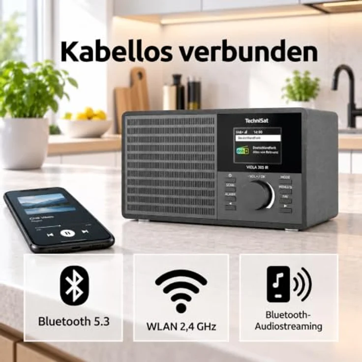 TechniSat Digitalradio Viola 305 Ir, DAB+ und UKW mit Internetradio, Bluetooth, dimmbarem TFT-Farbdisplay und Wecker, schwarz – Bild 3
