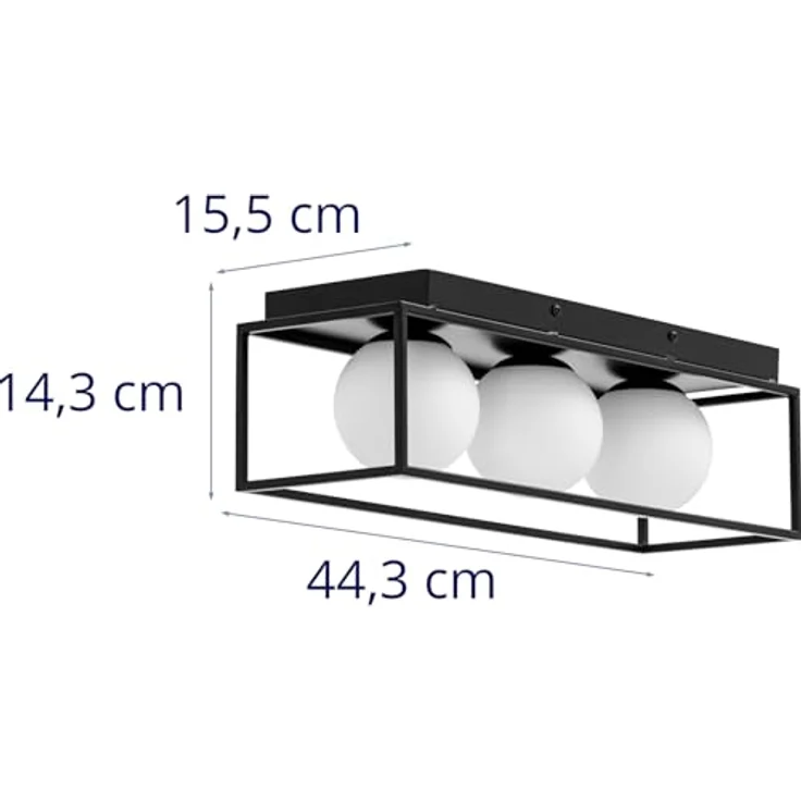 Uniprodo UNI_LD_10 Deckenleuchte 3 Glaskugeln in Eisenrahmen G9 30 W, Schwarz, Industriell-Style, für Wohnzimmer und Schlafzimmer – Bild 5