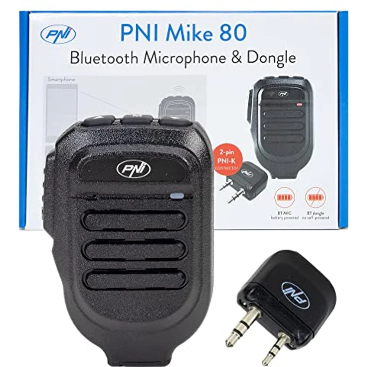ONLINESHOP SRL PNI Mike 80, Bluetooth Mikrofon und Dongle, zweikanalig, kompatibel mit PNI HP 8001L, bis zu 10 m Reichweite, 1200 mAh Akku, Freisprecheinrichtung – Bild 2