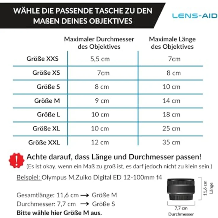 LENS-AID Neopren Objektivbeutel mit Fleece-Fütterung als Set oder einzeln Objektivtasche BZW. Köcher als Schutz für Objektiv, Blitz, Monitor, Kamera-Zubehör – Bild 5