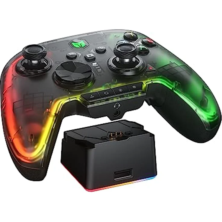 BIGBIG WON Rainbow 2 Pro PC Controller, Kabellos mit 6-Achsen-Gyro und ALPS Joystick, Hall-Effekt Trigger, 3,5 mm-Audio, inklusive Ladestation, für PC Windows/Android/iOS/Switch (Schwarz) – Bild 1