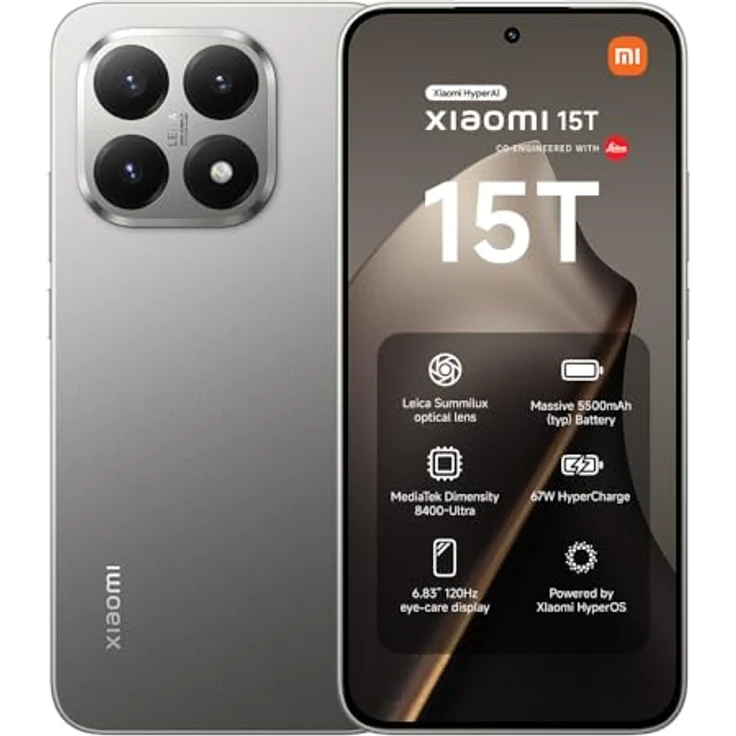 XIAOMI 15T, Smartphone 12+256GB, 6,83" 120Hz Display, MediaTek Dimensity 8400-Ultra, 50MP Leica Kamera, 5500mAh, Titan, 2 Jahre Garantie – Bild 1