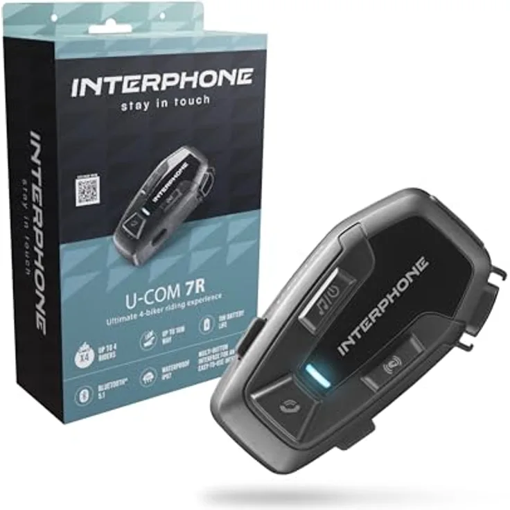 Interphone U-COM 7R, Helmkommunikationssystem mit Bluetooth 5.2, 15 h aktive Gesprächszeit, schwarz