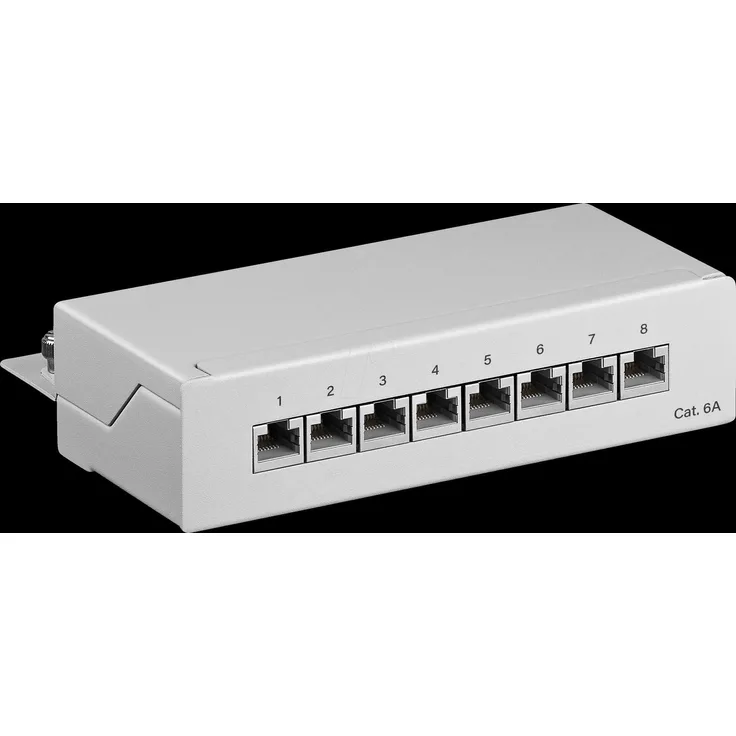 Goobay CAT 6a Mini/Desktop Patch Panel, 8 Port, Grau - STP geschirmt, Grau (62063)