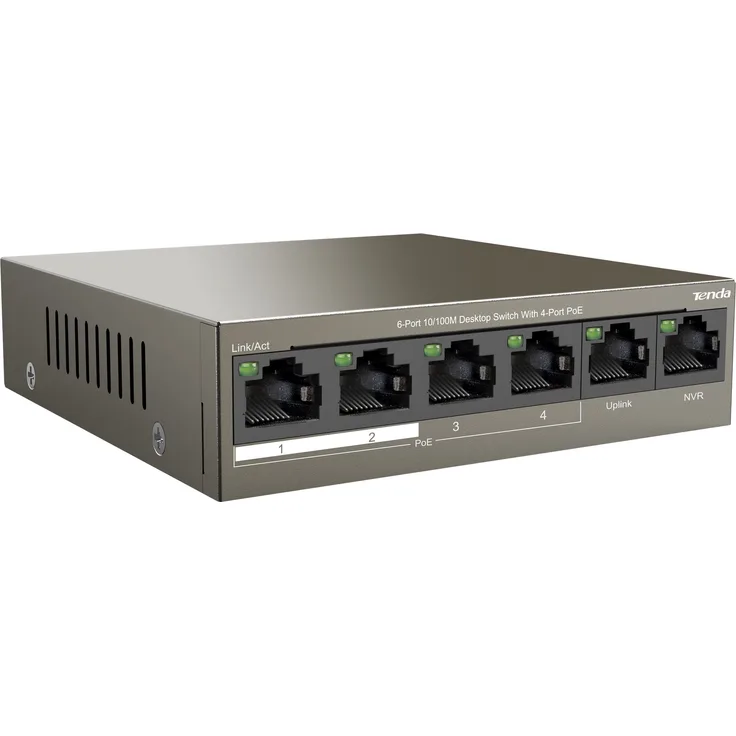 TEF1106P-4-63W - 6-Port 10-100 Mbit-s Desktop-Switch mit 4X PoE-Ports (63 Watt bis zu 30 Watt pro Port, Dual-Uplink-Port, QoS, 6KV, 250 Reichweite, Passive Kühlung)