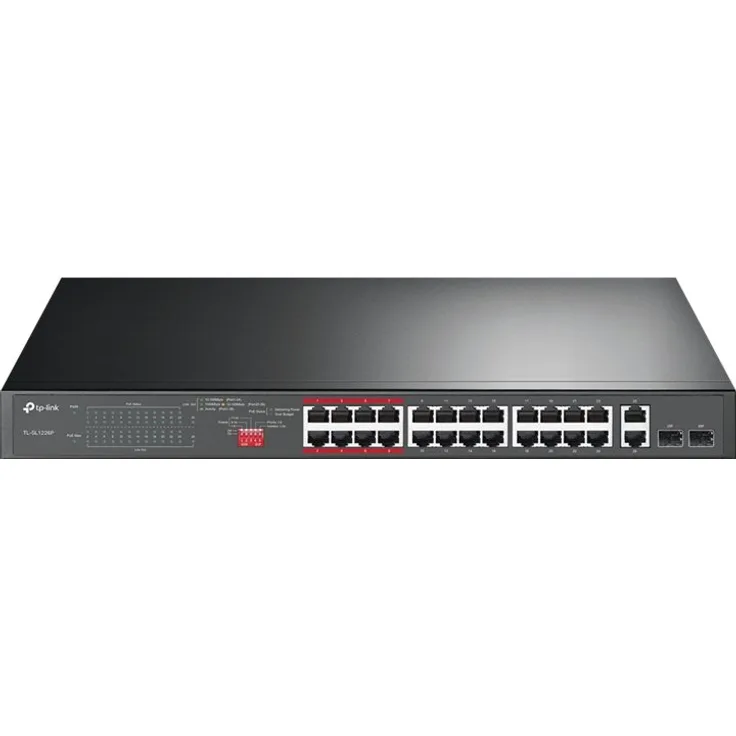 TP-Link PoE+ Switch 26-Port 10-100Mbps PoE+ Switch, 24 10-100Mbps PoE+ Ports, 2 Gigabit RJ45 Ports, TL-SL1226P