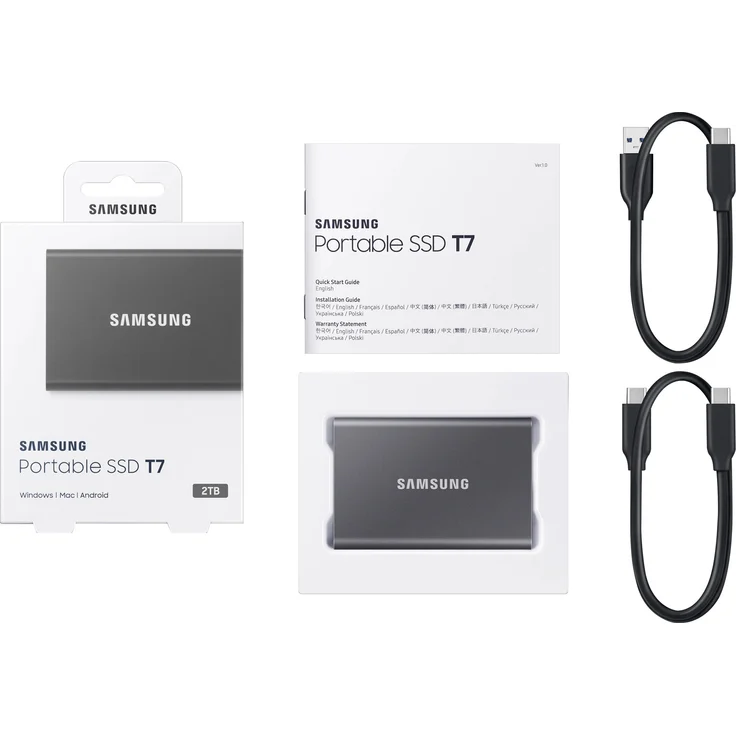 Samsung T7 MU-PC2T0T - Solid-State-Disk - verschlüsselt - 2 TB - extern (tragbar) - USB 3.2 Gen 2 (USB-C Steckverbinder) - 256-Bit-AES - Titan Gray (MU-PC2T0T/WW) – Bild 4