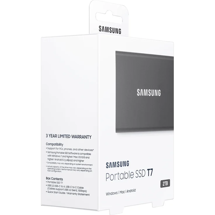 Samsung T7 MU-PC2T0T - Solid-State-Disk - verschlüsselt - 2 TB - extern (tragbar) - USB 3.2 Gen 2 (USB-C Steckverbinder) - 256-Bit-AES - Titan Gray (MU-PC2T0T/WW) – Bild 10