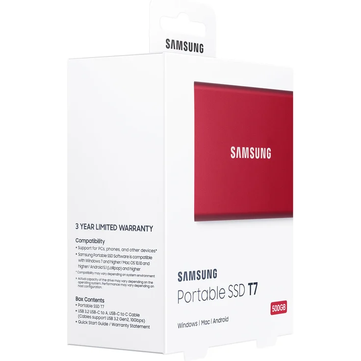 Samsung T7 MU-PC500R - Solid-State-Disk - verschlüsselt - 500 GB - extern (tragbar) - USB 3.2 Gen 2 (USB-C Steckverbinder) - 256-Bit-AES - metallisch rot (MU-PC500R/WW) – Bild 4