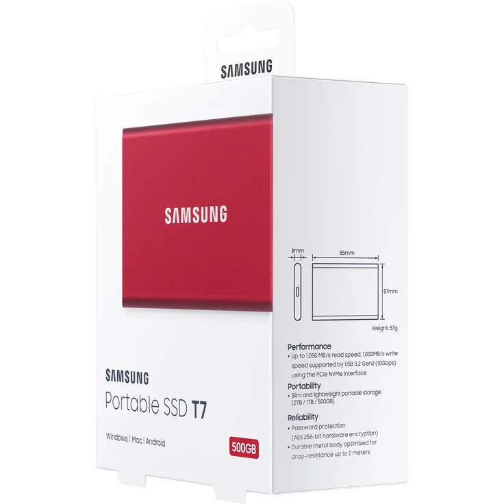 Samsung T7 MU-PC500R - Solid-State-Disk - verschlüsselt - 500 GB - extern (tragbar) - USB 3.2 Gen 2 (USB-C Steckverbinder) - 256-Bit-AES - metallisch rot (MU-PC500R/WW) – Bild 5