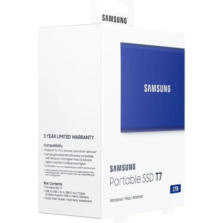 Samsung T7 MU-PC2T0H - Solid-State-Disk - verschlüsselt - 2 TB - extern (tragbar) - USB 3.2 Gen 2 (USB-C Steckverbinder) - 256-Bit-AES - Indigo-Blau (MU-PC2T0H/WW) – Bild 10