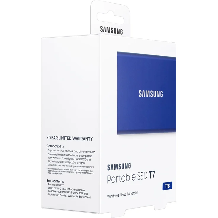 Samsung T7 MU-PC1T0H - Solid-State-Disk - verschlüsselt - 1 TB - extern (tragbar) - USB 3.2 Gen 2 (USB-C Steckverbinder) - 256-Bit-AES - Indigo-Blau (MU-PC1T0H/WW) – Bild 15