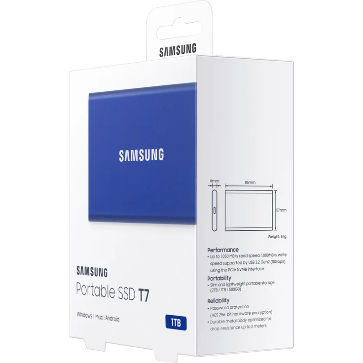 Samsung T7 MU-PC1T0H - Solid-State-Disk - verschlüsselt - 1 TB - extern (tragbar) - USB 3.2 Gen 2 (USB-C Steckverbinder) - 256-Bit-AES - Indigo-Blau (MU-PC1T0H/WW) – Bild 3