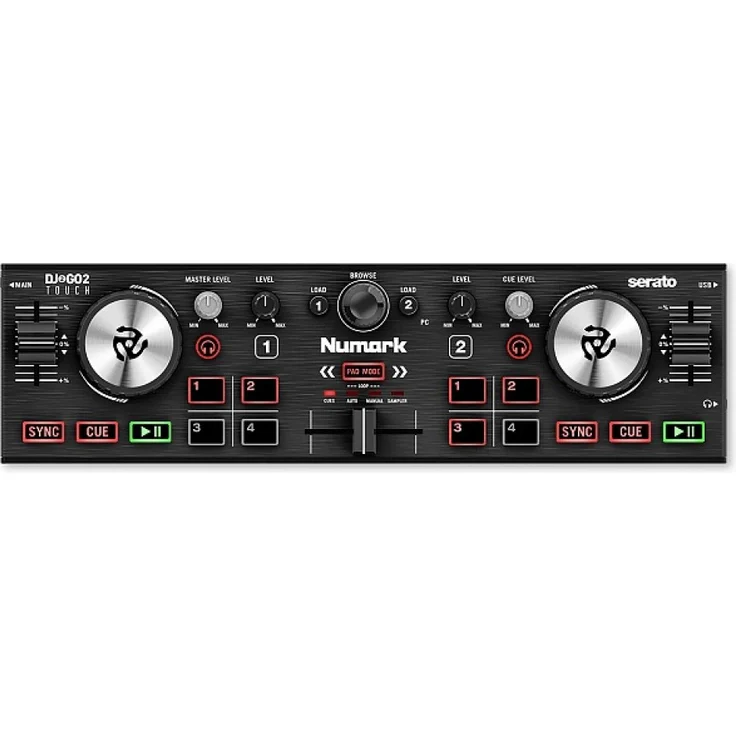 Numark DJ2GO2 Touch ? Kompakter 2-Deck USB DJ-Controller für Serato DJ mit Mixer - Crossfader, Audio Interface und Touch-kapazitiven Jogwheels – Bild 2