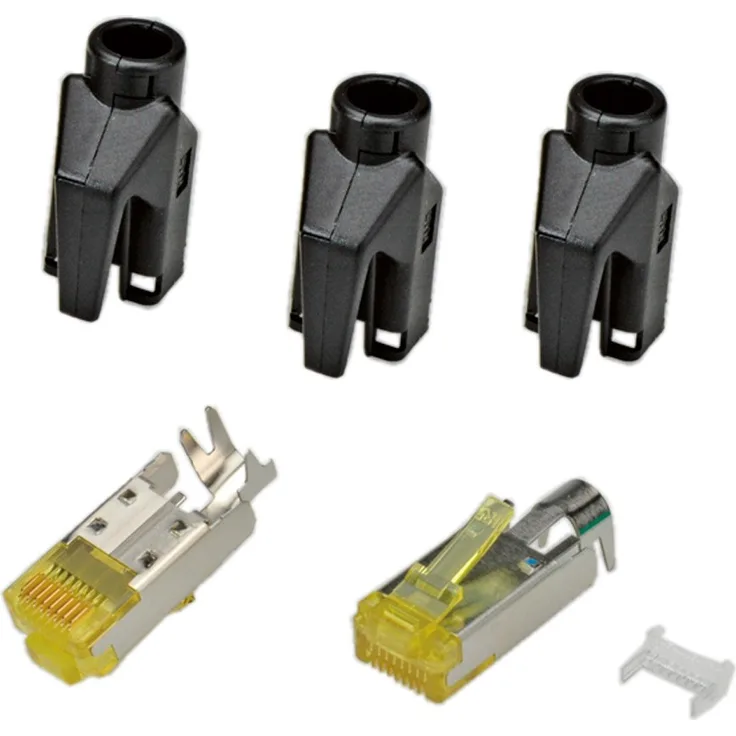 EFB-Elektronik GmbH RJ45-Hirose Stecker STP, TM31 schwarz, 50 Stück, 3 Elemente, Cat.6A, Channel Class EA bis 500 MHz (Cat.6A) für Litzen, Geschirmte Ausführung, Aderisolierung ca. 0.9 - 1.0 mm, Kabeldurchmesser max. 6.6 mm