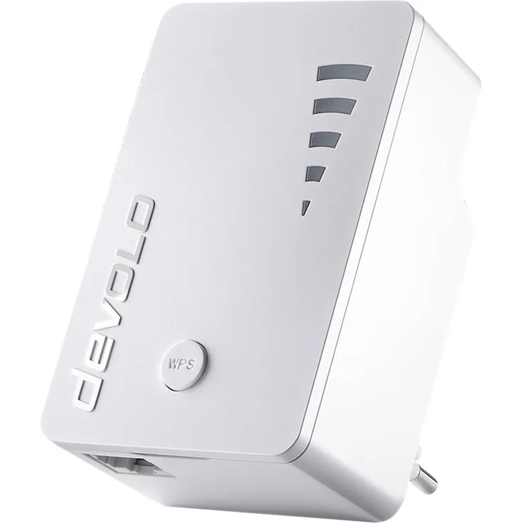 devolo WiFi Repeater ac (1200 Mbit-s, 1x Gigabit Ethernet LAN Port, WPS, WLAN Repeater und WLAN Verstärker, WiFi Extender, 5 stufige Signalstärkeanzeige, Accesspoint-Funktion, kompaktes Design) weiß