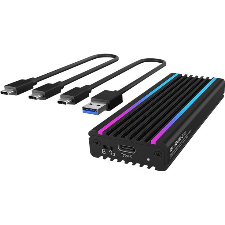 ICY BOX M.2 NVMe Gehäuse mit USB 3.1 Gen2, RGB LED Beleuchtung, Kühlsystem, USB-C, USB-A, PCIe M-Key SSD, Aluminium, Schwarz, IB-1824ML-C31 – Bild 6