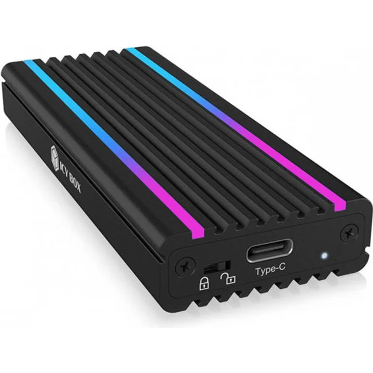ICY BOX M.2 NVMe Gehäuse mit USB 3.1 Gen2, RGB LED Beleuchtung, Kühlsystem, USB-C, USB-A, PCIe M-Key SSD, Aluminium, Schwarz, IB-1824ML-C31 – Bild 2