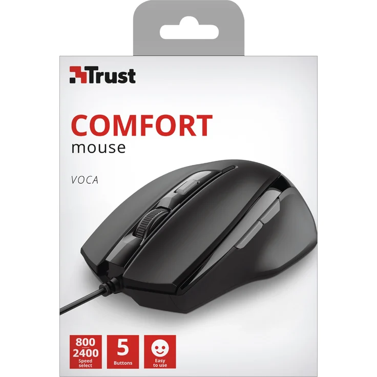 Trust Voca Comfort Maus mit Kabel (800, 1200, 1600 oder 2400 DPI, Kabellänge 160cm) – Bild 4