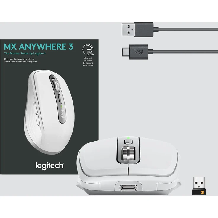 Logitech MX Anywhere 3 kompakte, leistungsstarke Maus Kabellos, Magnetisches Scrollen, ergonomisch, anpassbare Tasten, USB-C, Bluetooth, Apple Mac, iPad, Windows PC, Linux, Chrome - PALE GREY – Bild 10