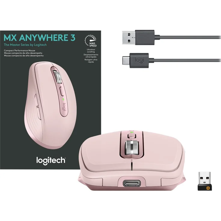 Logitech MX Anywhere 3 kompakte, leistungsstarke Maus Kabellos, Magnetisches Scrollen, ergonomisch, anpassbare Tasten, USB-C, Bluetooth, Apple Mac, iPad, Windows PC, Linux, Chrome - ROSE – Bild 8