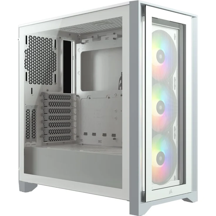 Corsair iCUE 4000X RGB Mid-Tower-ATX-Gehäuse mit Gehärtetem Glas (Seiten-und Frontscheiben aus Gehärtetem Glas, RapidRoute-Kabelführungssystem, Drei im Lieferumfang 120-mm-RGB-Lüfter) Weiß – Bild 2