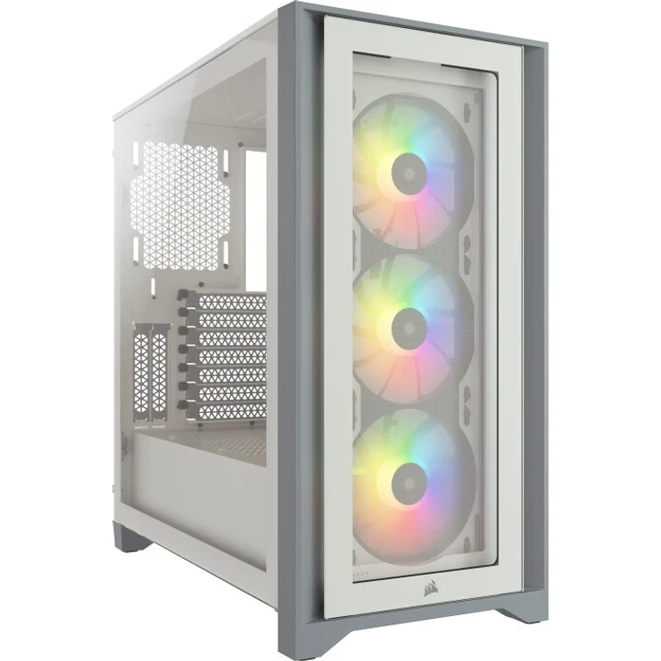 Corsair iCUE 4000X RGB Mid-Tower-ATX-Gehäuse mit Gehärtetem Glas (Seiten-und Frontscheiben aus Gehärtetem Glas, RapidRoute-Kabelführungssystem, Drei im Lieferumfang 120-mm-RGB-Lüfter) Weiß – Bild 3