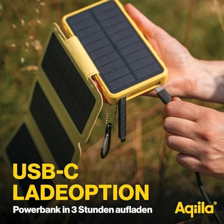 Aqiila Solar Powerbank Powerbird BS10, 20 W, 10.000mAh, USB-A, USB-C, gelb - Solar Powerbank mit 10.000mAh, 20W Power Delivery (PD) Technologie und IP54-Zertifizierung – Bild 6