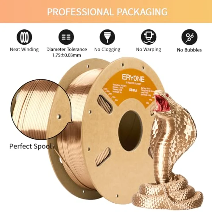 ERYONE Silk PLA Filament 1.75 mm, 3D Drucker Filament PLA Silk, Seiden PLA Roségold, 1 kg/Spule, ideal für kunstvolle Drucke, biokompatibel – Bild 3