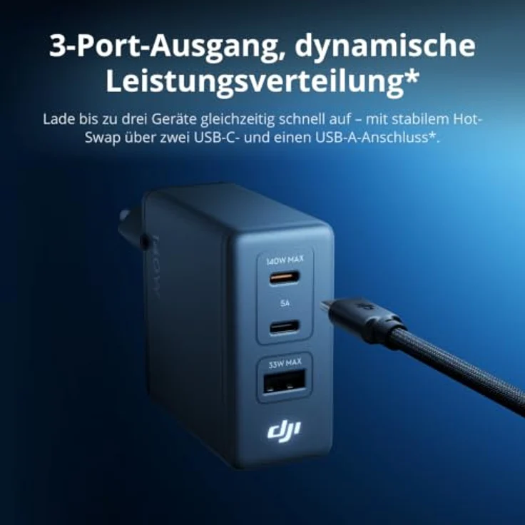 DJI Power 140W GaN Ladegerät (EU) Kombo, Grau, kompakt mit intelligenter Temperaturregelung und dynamischer Leistungsverteilung – Bild 6