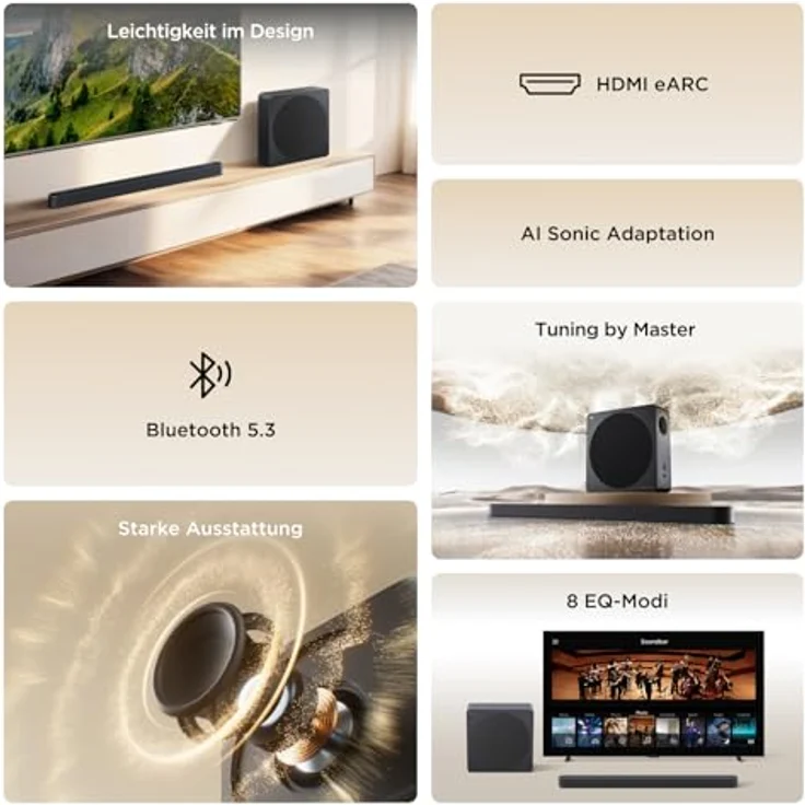 TCL A65K, 3.1.2-Kanal-Soundbar mit kabellosem Subwoofer, Dolby Atmos und 460 W Leistung, Schwarz – Bild 3