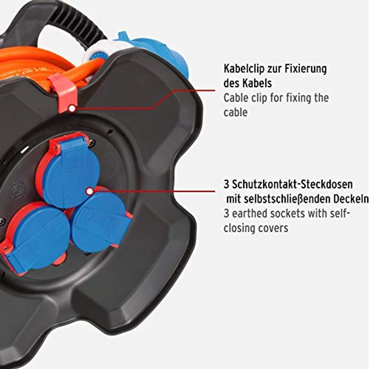 Brennenstuhl E-Kabeltrommel X-Gum - Camping-Kabeltrommel mit 10m Kabel in orange (Caravan-Kabeltrommel mit 2 E Steckdosen + 3 Schutzkontakt-Steckdosen) - 116973010 – Bild 3