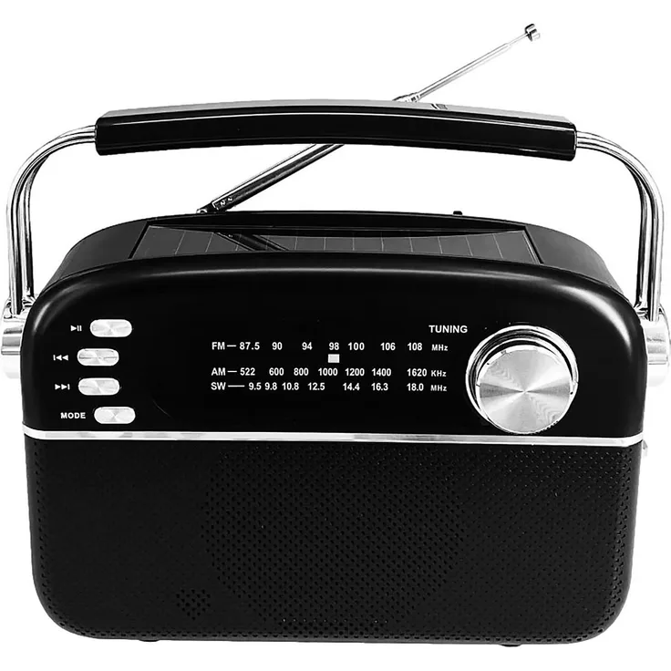 Manta RDI918B Tragbares FM/AW/SW-Radio mit Solarpanel und Bluetooth, Schwarz