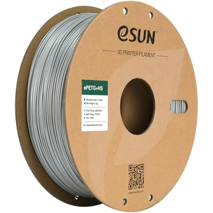 eSUN PETG+HS Filament 1.75mm, Hochgeschwindigkeits 3D Drucker Filament mit Maßgenauigkeit +/- 0.03mm, 1KG Spule (2.2 LBS), einfarbig Silber – Bild 1