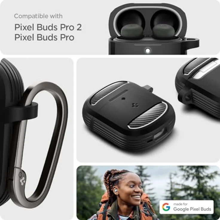 Spigen Rugged Armor Hülle Kompatibel mit Google Pixel Buds Pro 2 (2024) und Pixel Buds Pro 1 (2022) - Matt Schwarz – Bild 2