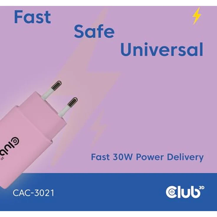 Club 3D Club3D Lifestyle Ladegerät USB-C, 30Watt, 2x Anschlüsse, pink, kompakte Bauweise – Bild 7