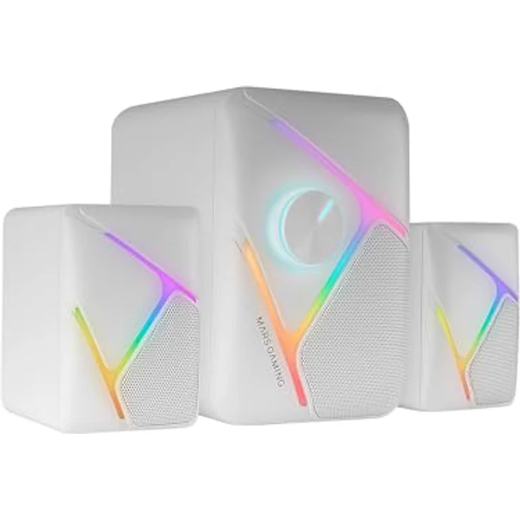 Mars Gaming MS-H21, RGB 2.1 Gaming-Lautsprecher mit 35W Subwoofer, 3D Surround Treiber-System, USB-Stromversorgung und 3,5mm Klinke, Weiß – Bild 1