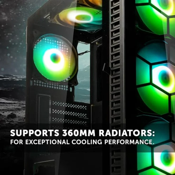 KOLINK Observatory HF Plus Glass ARGB Midi-Gehäuse, Schwarz, Dynamische Beleuchtung, 330 mm GPU-Freiraum, Gehärtete Glasplatten – Bild 4