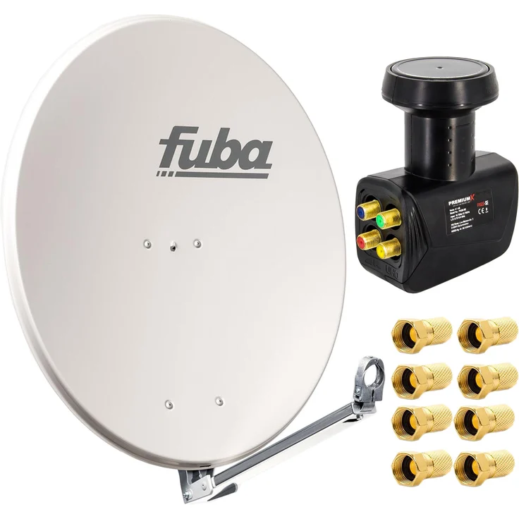 Fuba DAL 800 G Satellitenantenne, Alu Grau, LNB Quad, 74x84 cm, erweiterbar für mehrere Satelliten