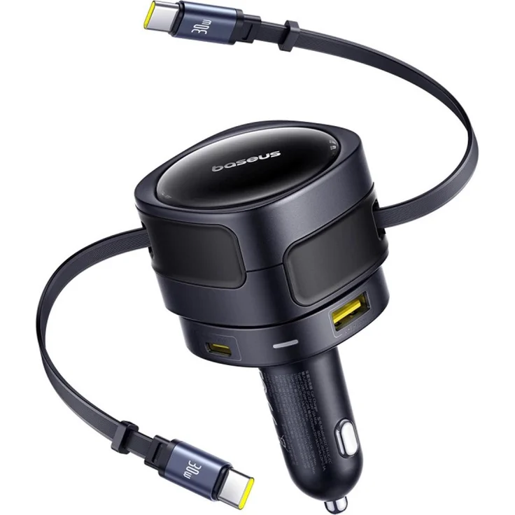 Baseus Enjoyment Max, Auto-Ladegerät mit 90W Leistung, USB-C+USB-C Kabeln und USB-A+USB-C Ports, schwarz – Bild 1